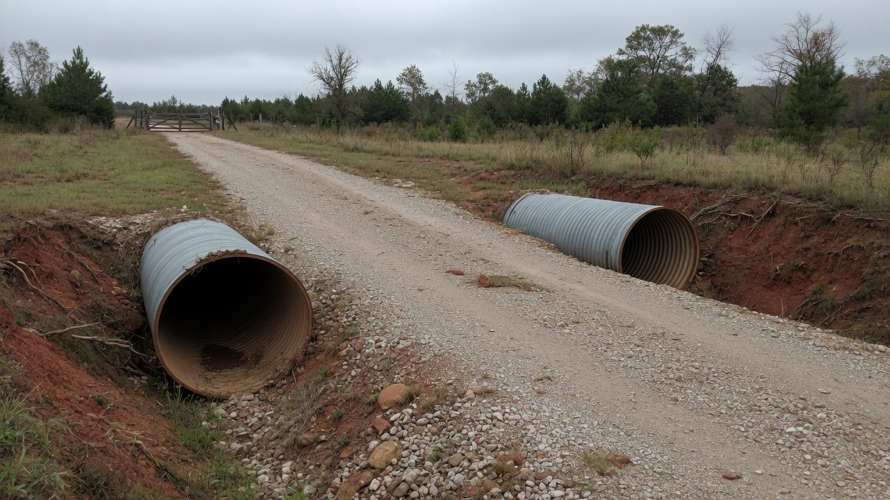 Culvert pipes set under a gravel drive