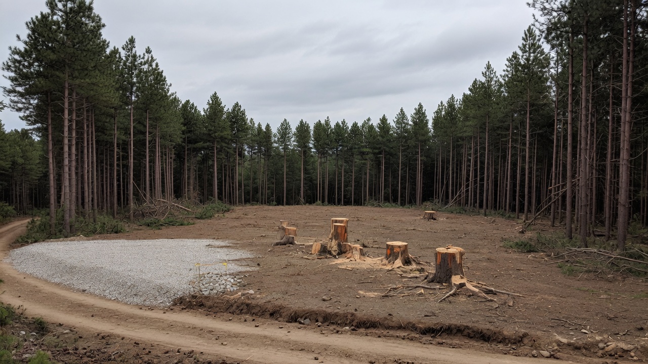 A lot cleared inside a pine stand