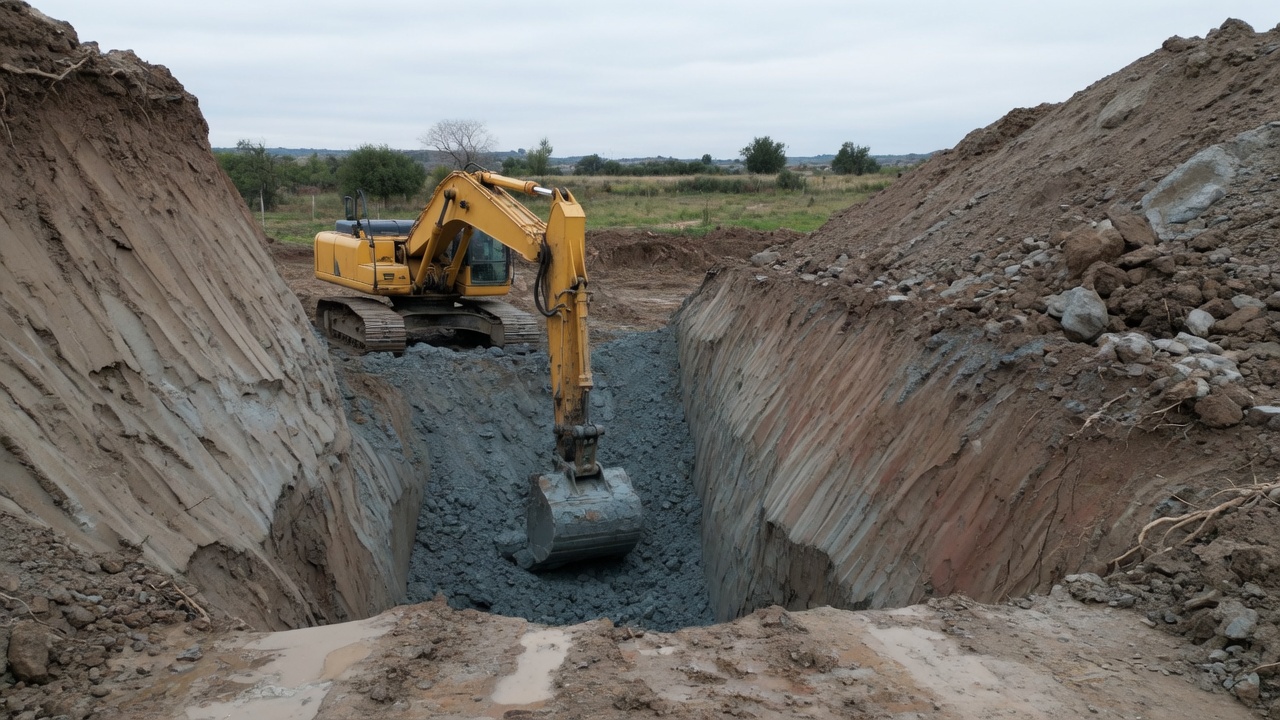 An excavator working a trench