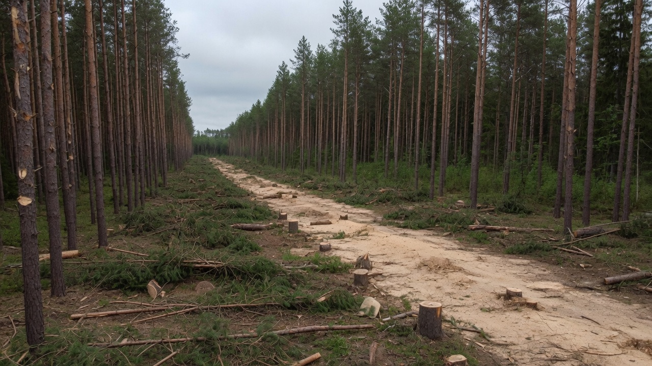 Pines left standing along a thinned lane